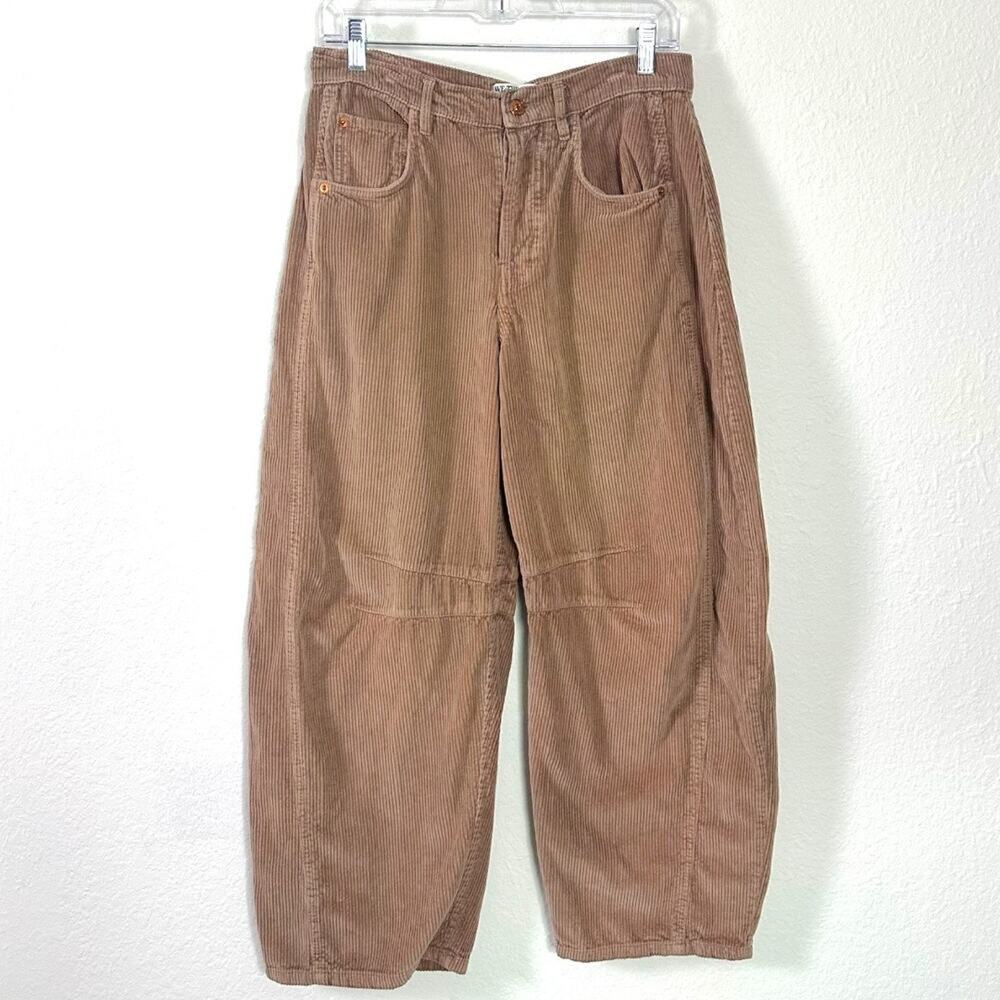 Free People Good Luck Cord Barrel Jeans Tan Brown Neutral Size 27 Corduroy - Picture 7 of 15